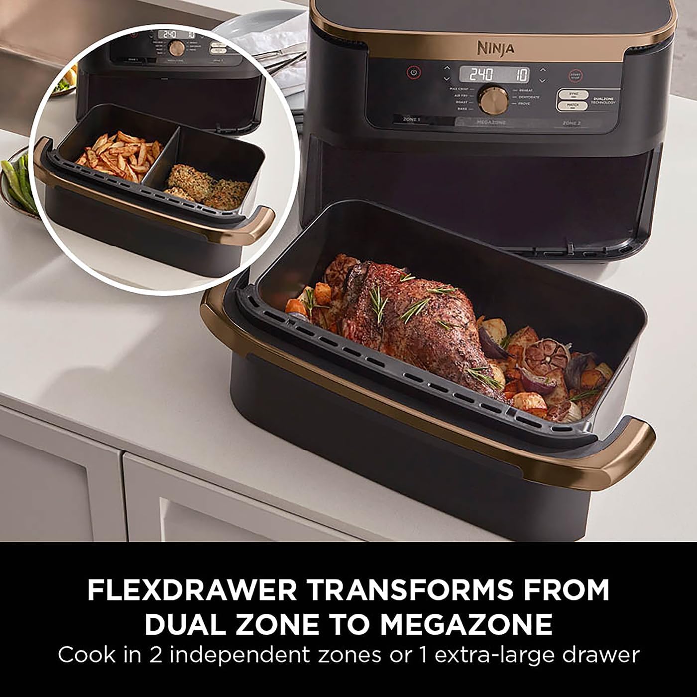 Ninja FlexDrawer Air Fryer Black and Copper, AF500UKCP