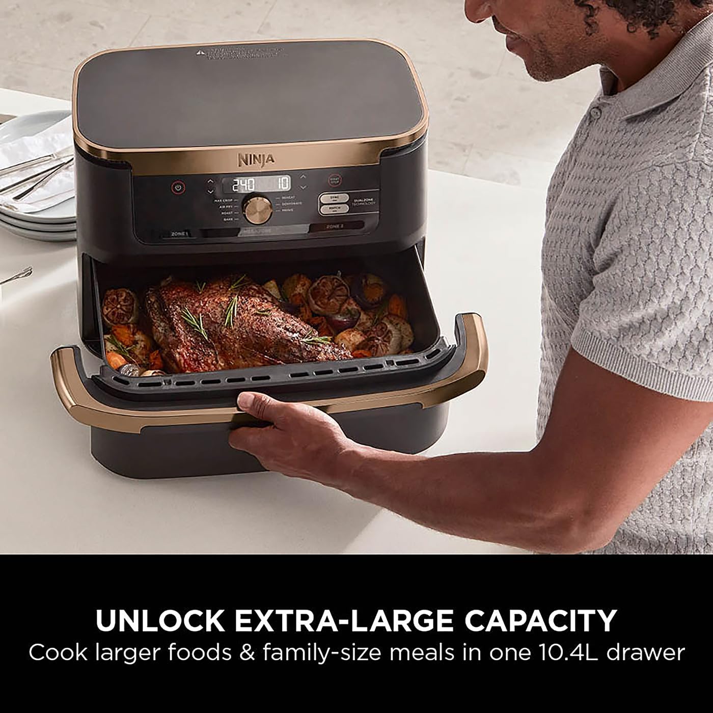 Ninja FlexDrawer Air Fryer Black and Copper, AF500UKCP