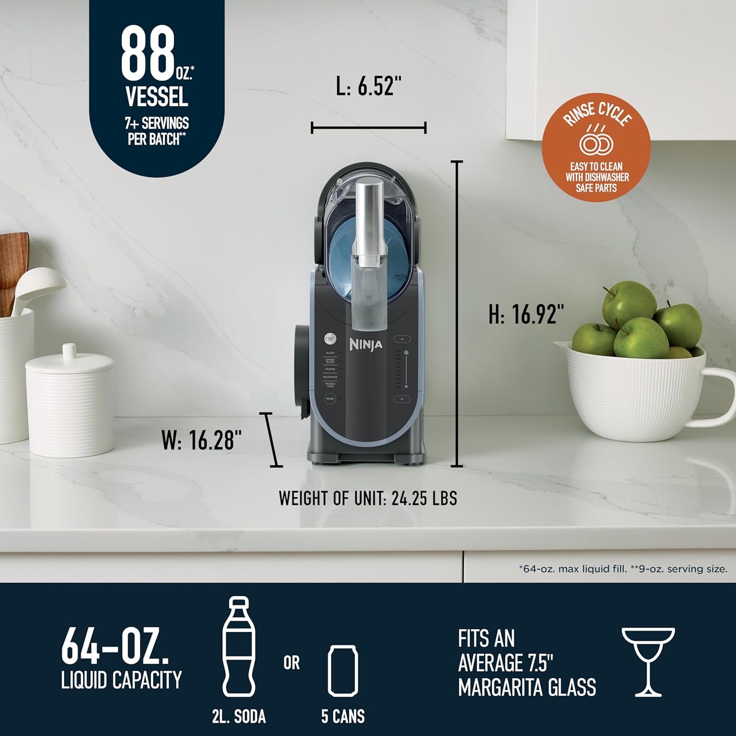 Ninja SLUSHi FS301 Frozen Drink & Slushie Machine with RapidChill Technology, 88 oz, Black